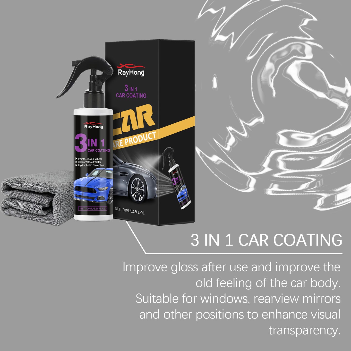 Rayhong 3-in-1 Car Paint Spray Car Surface Brightening Dustproof Anti-fouling Maintenance Polishing Paint Spray