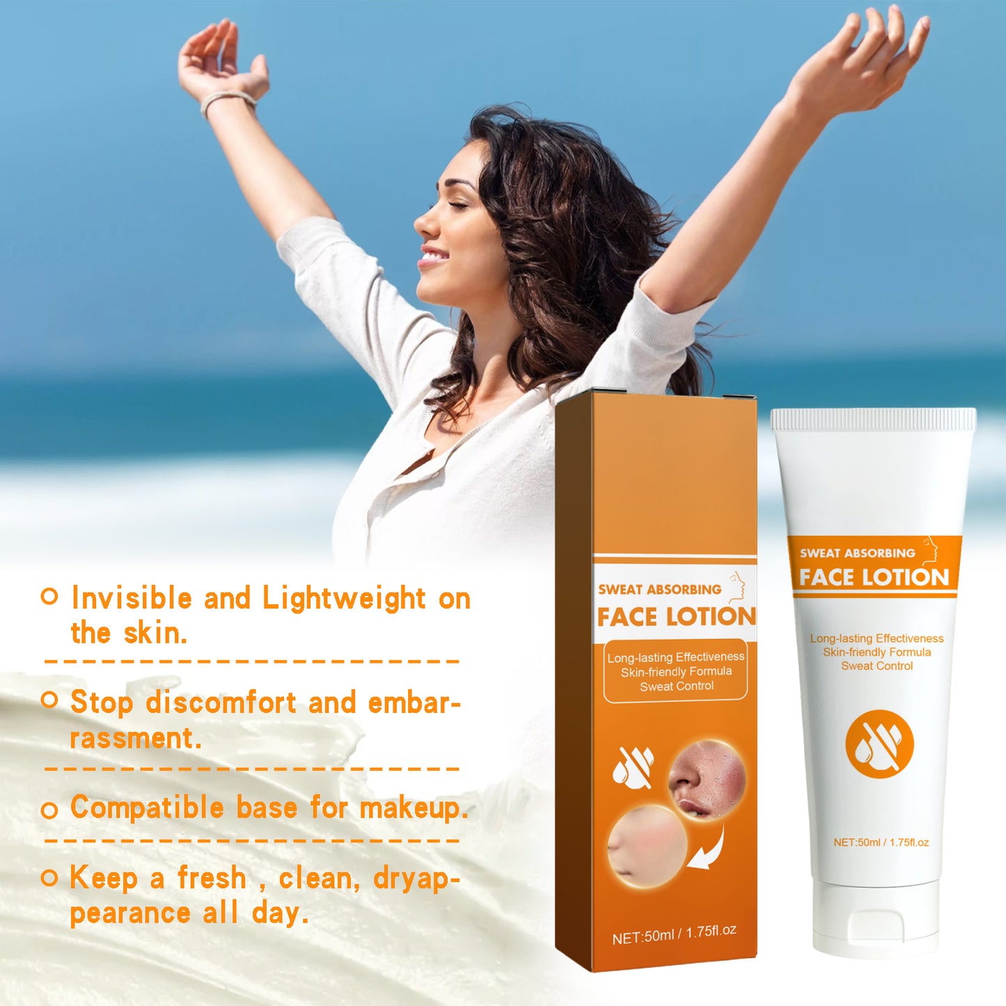 AMZ Facial Sweat Absorbing Lotion Gentle Cleansing Facial Skin Refreshing Skin Friendly Long-lasting Oil Control Facial Antiperspirant