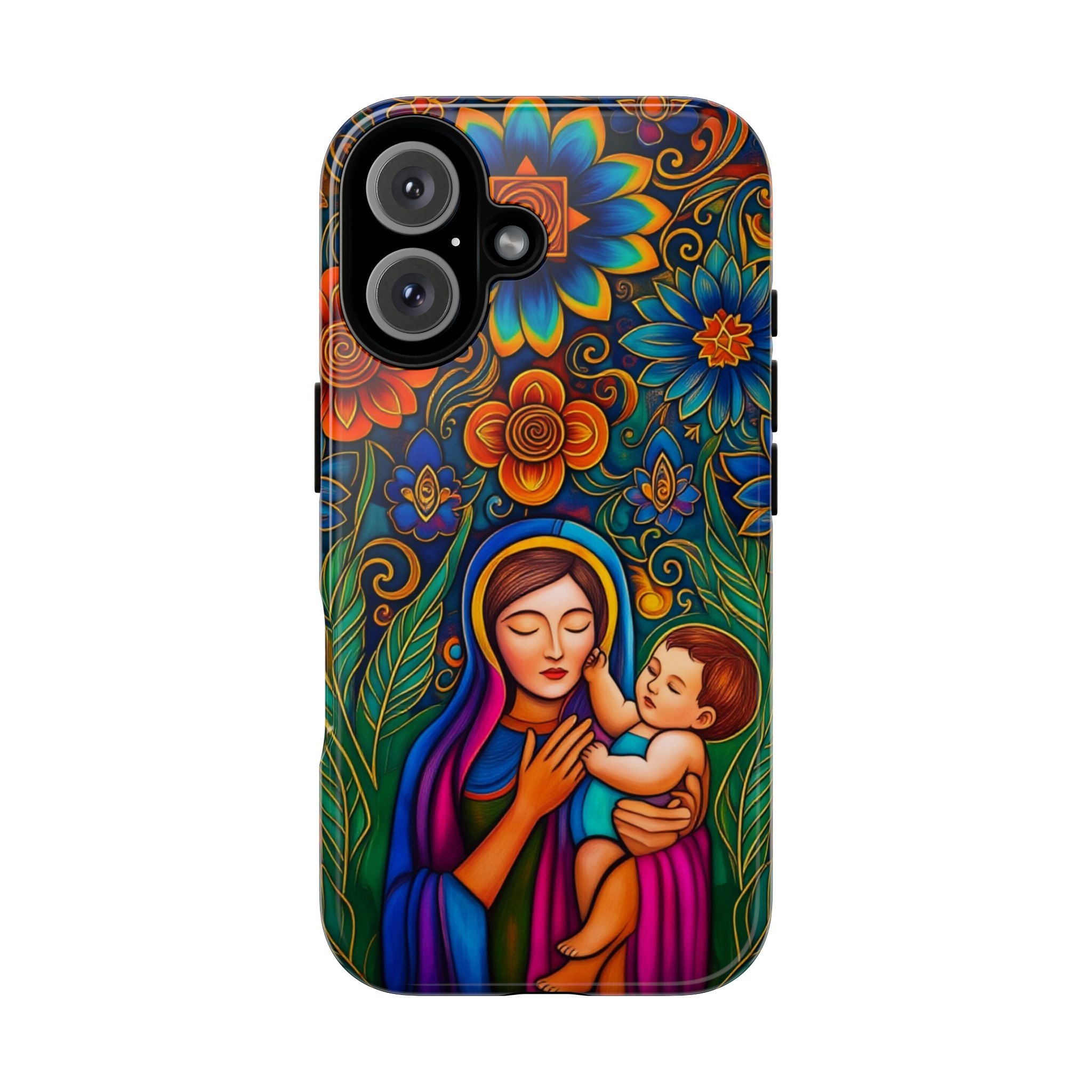 Phone Case — Colorful Madonna and Child Floral Art Protective Cover