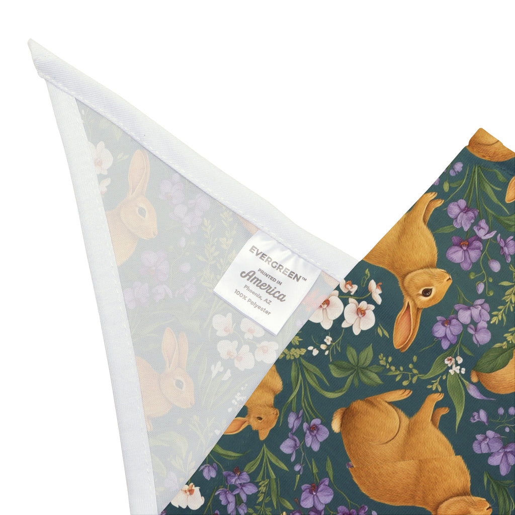 Bunny Meadow Pet Bandana – Floral Rabbit Pattern Collar Accessory