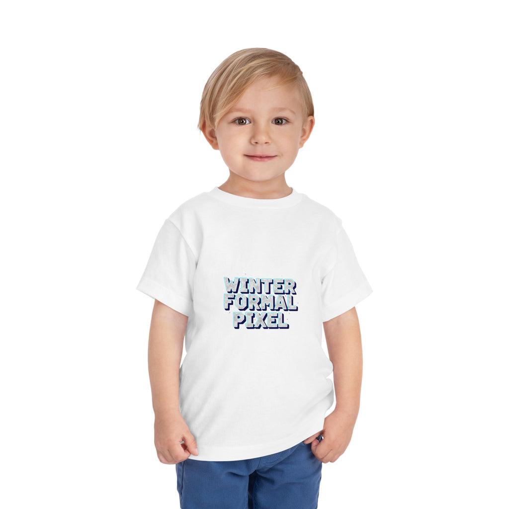 Toddler Tee — "Winter Formal Pixel" Snowy Text Graphic