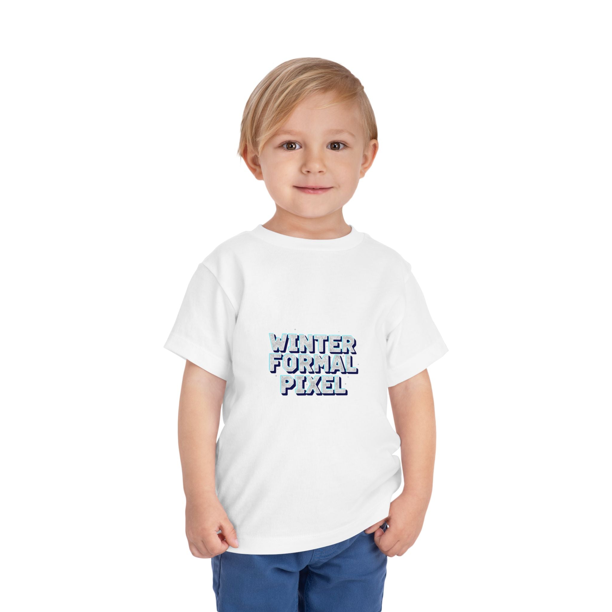 Toddler Tee — "Winter Formal Pixel" Snowy Text Graphic