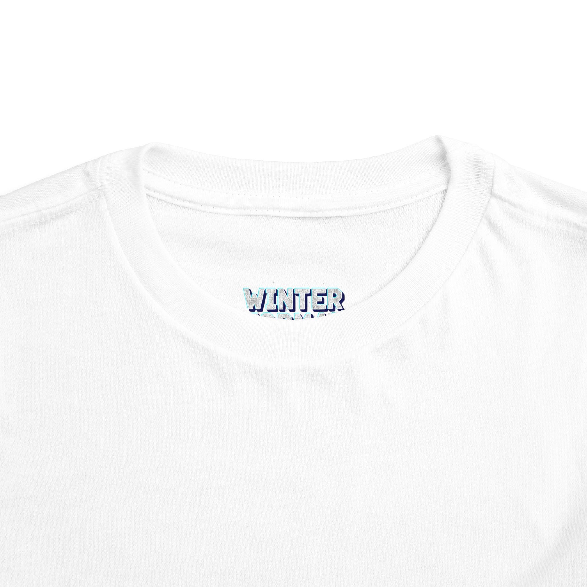 Toddler Tee — "Winter Formal Pixel" Snowy Text Graphic