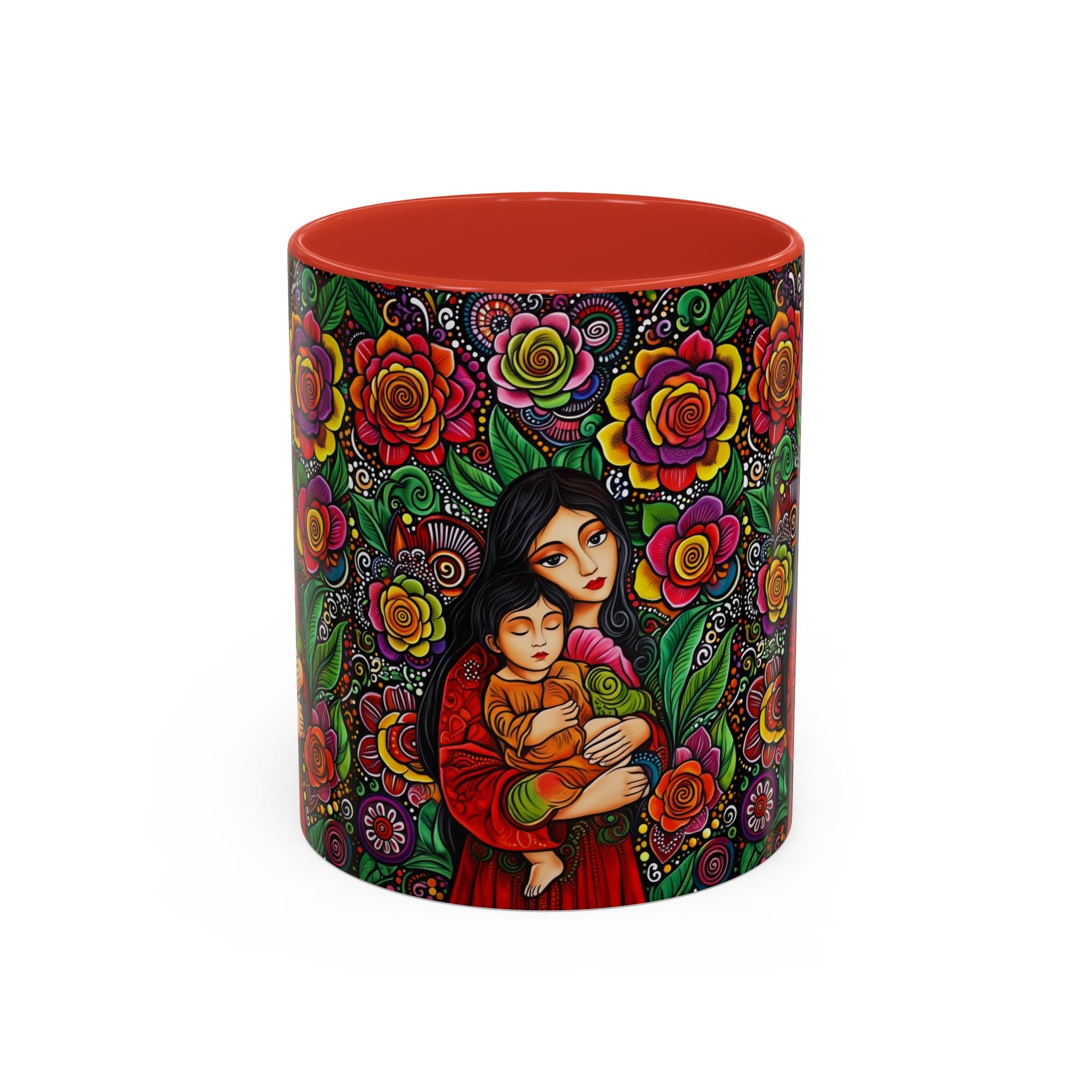 Mother and Child Floral Coffee Mug — Colorful Folk Art Accent Mug
