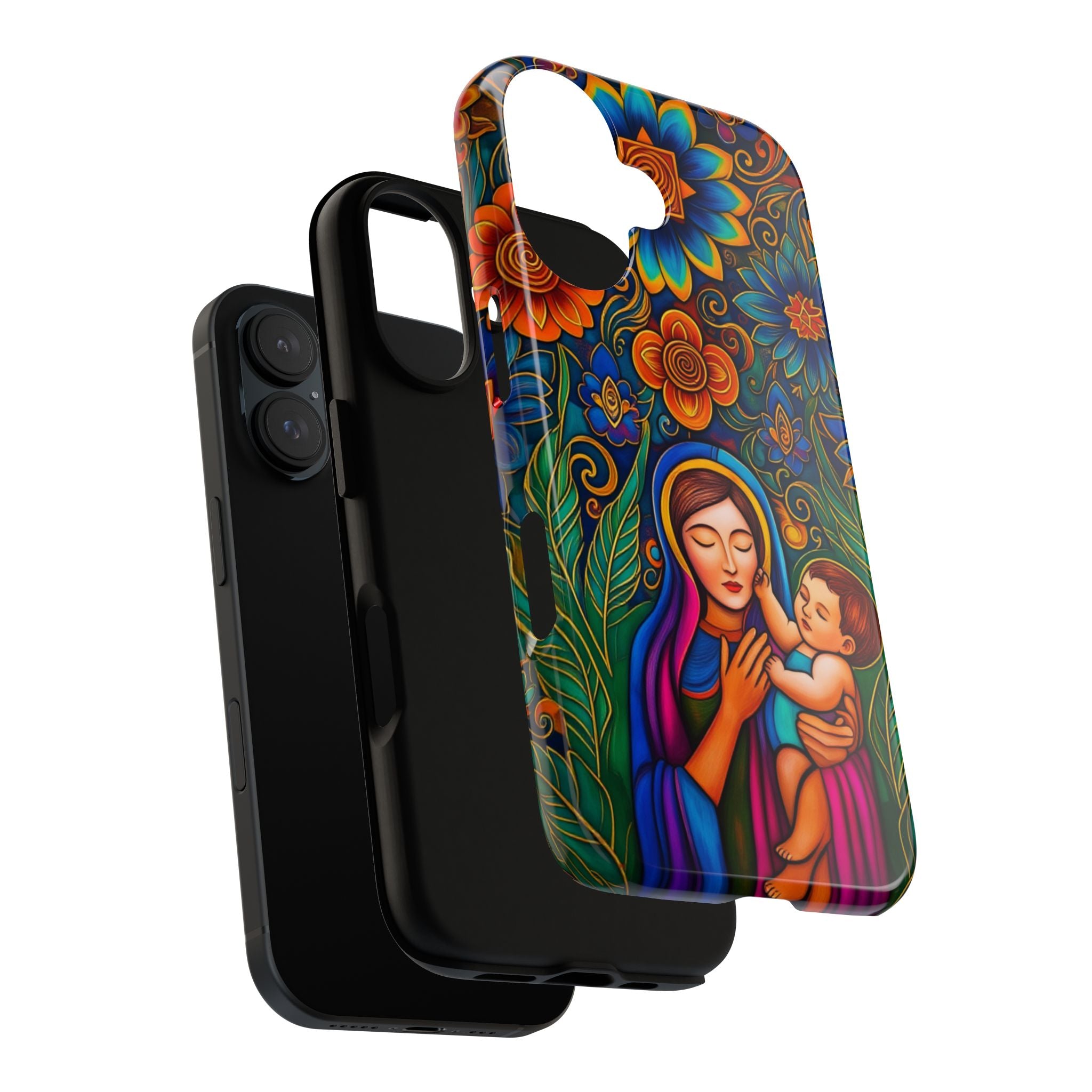 Phone Case — Colorful Madonna and Child Floral Art Protective Cover