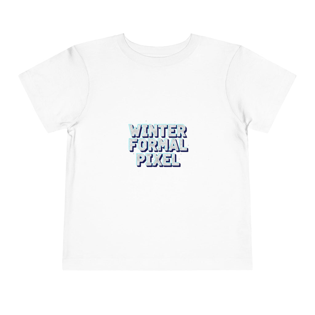 Toddler Tee — "Winter Formal Pixel" Snowy Text Graphic