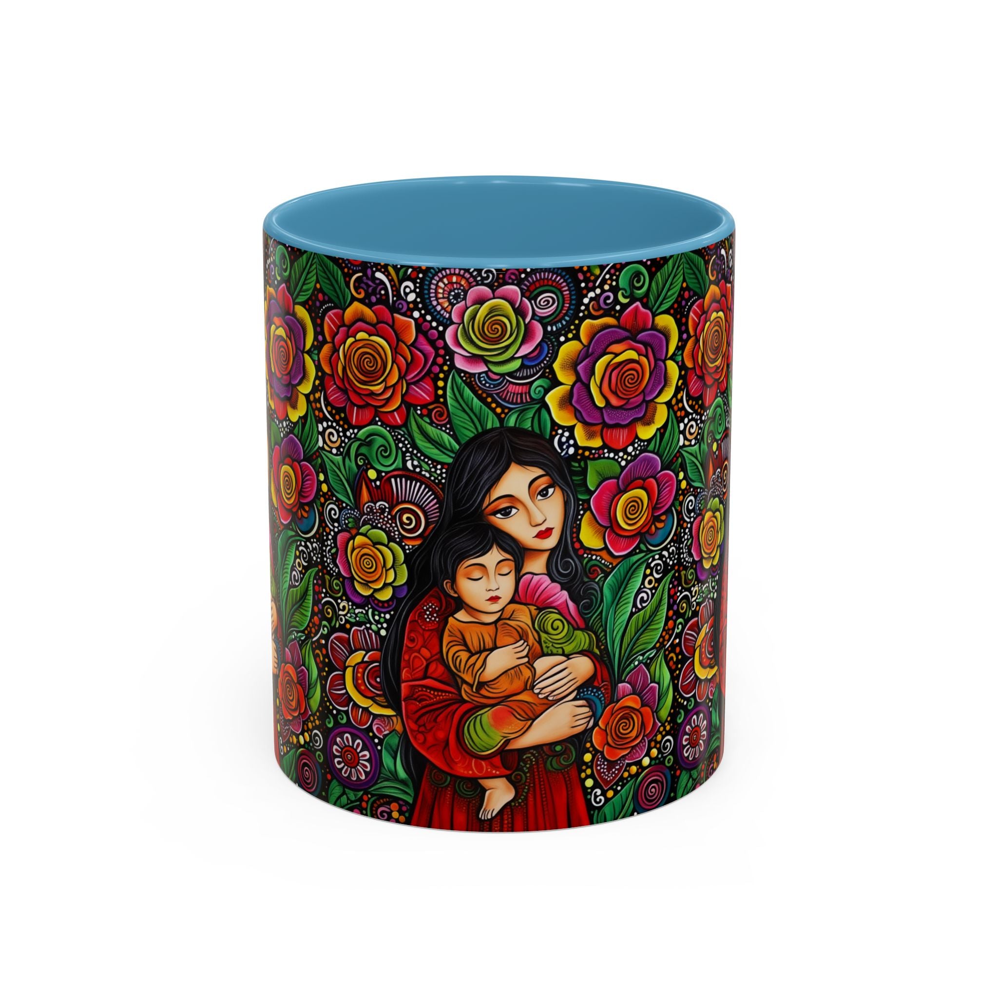 Mother and Child Floral Coffee Mug — Colorful Folk Art Accent Mug