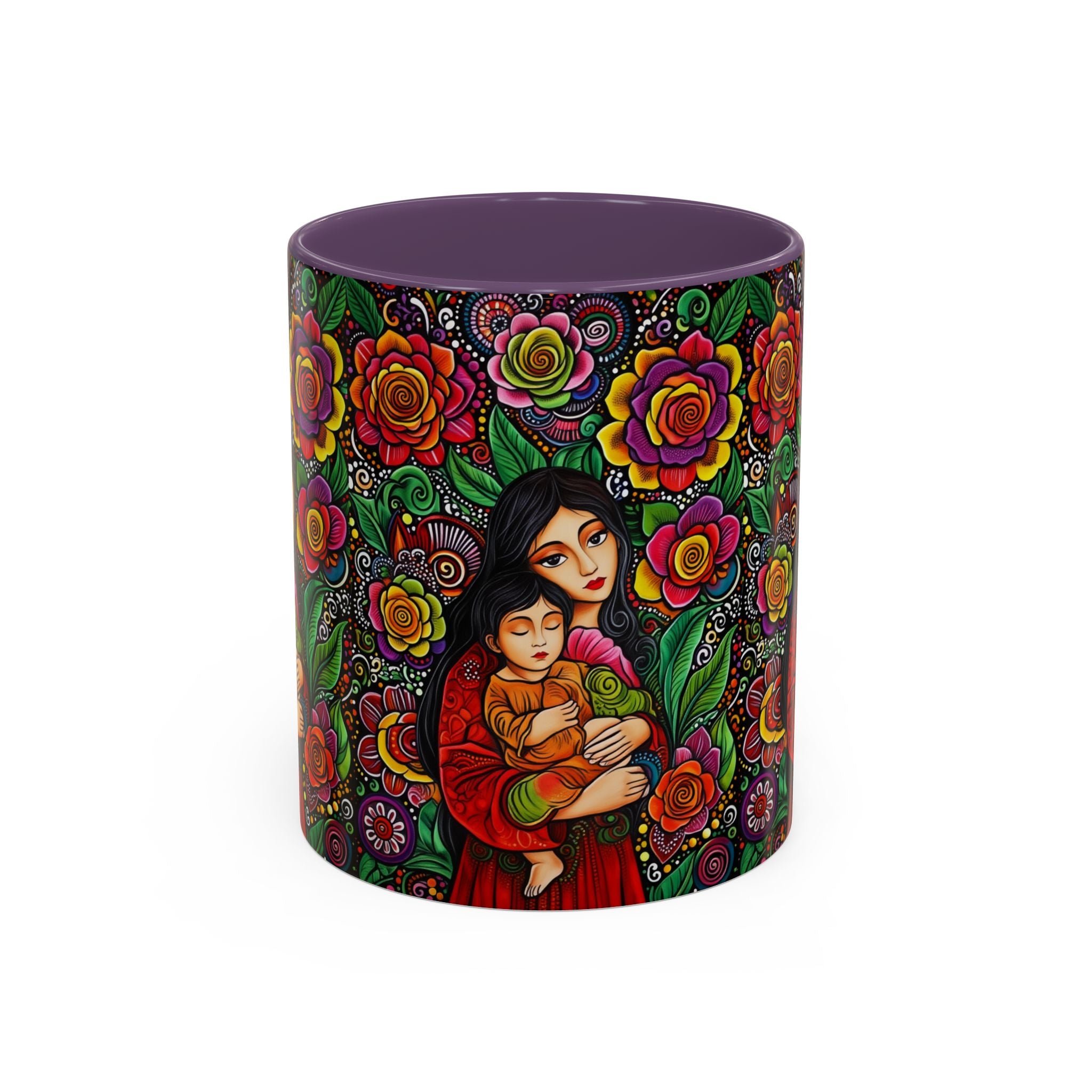 Mother and Child Floral Coffee Mug — Colorful Folk Art Accent Mug
