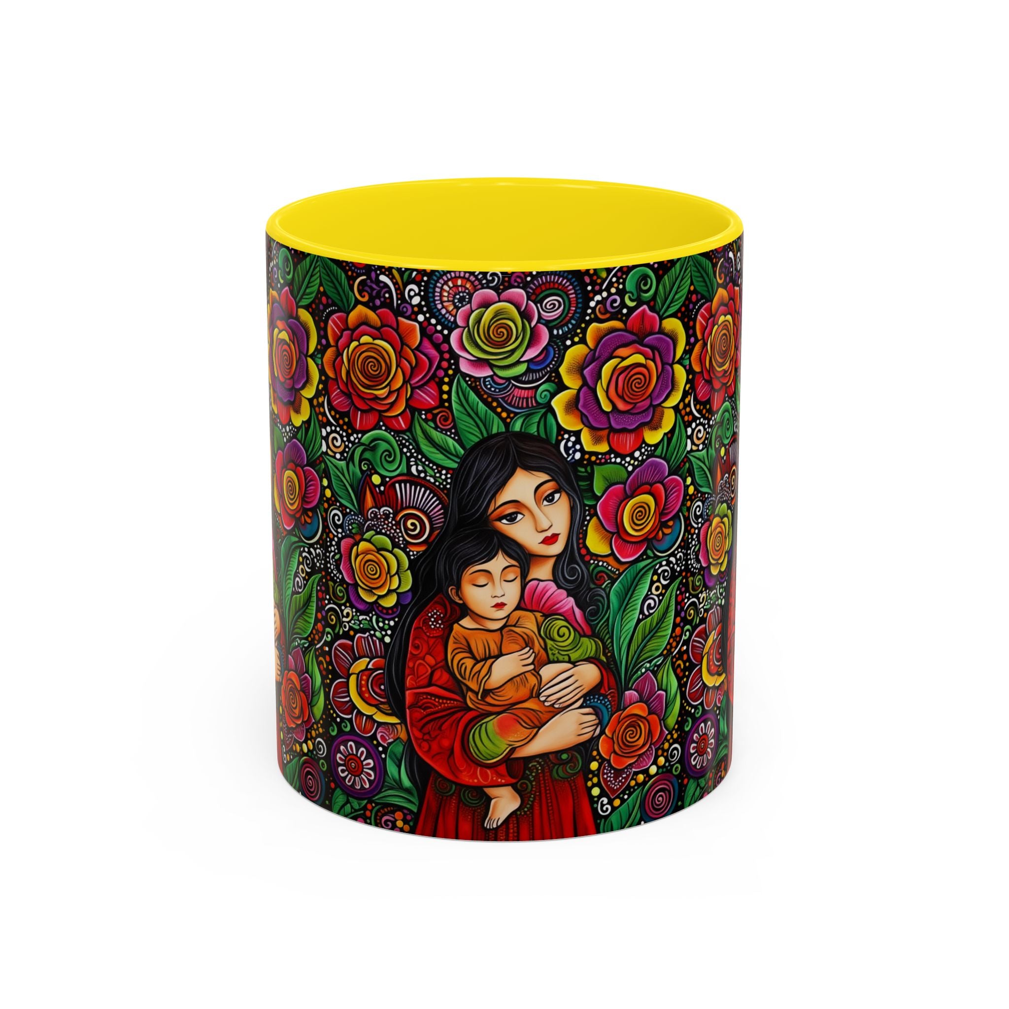 Mother and Child Floral Coffee Mug — Colorful Folk Art Accent Mug