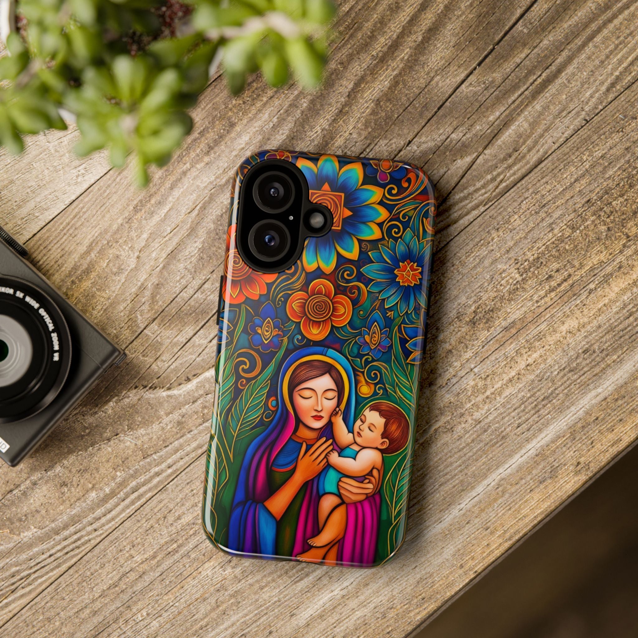 Phone Case — Colorful Madonna and Child Floral Art Protective Cover