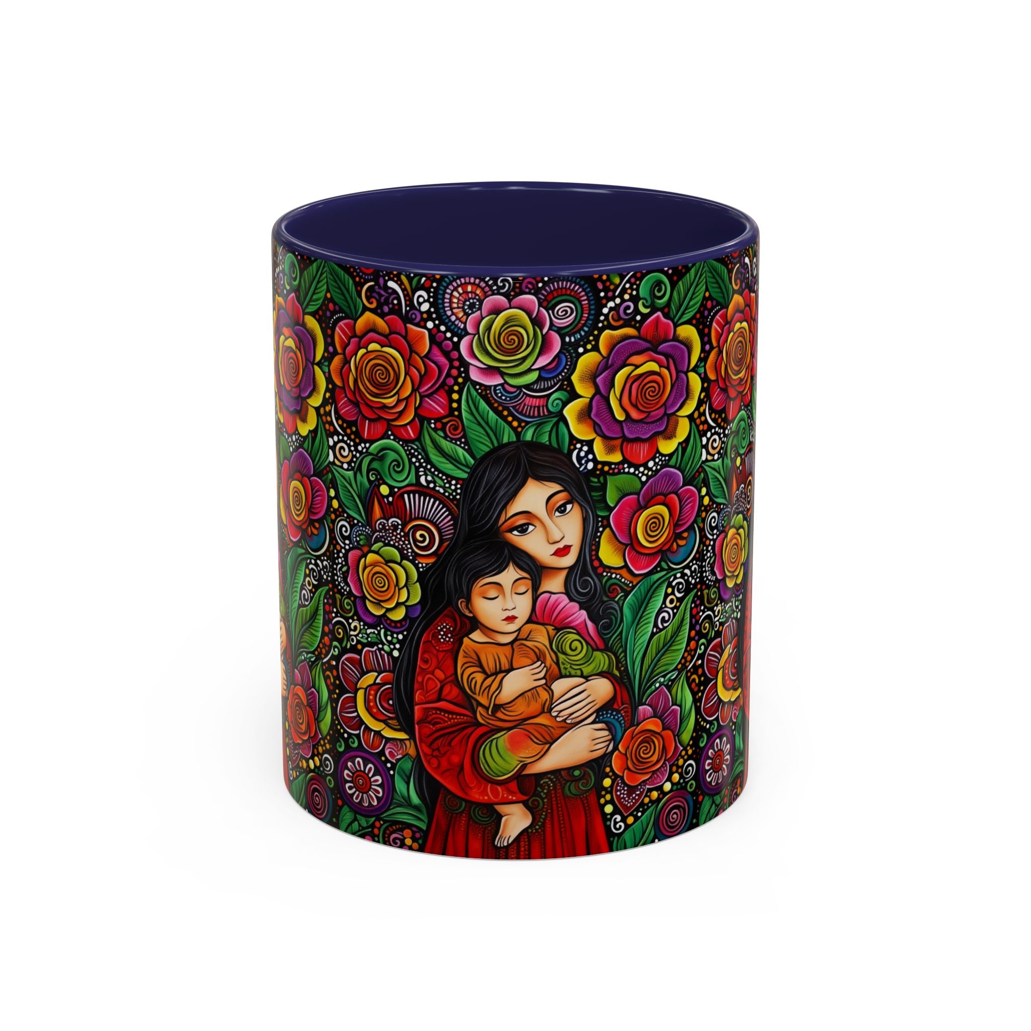 Mother and Child Floral Coffee Mug — Colorful Folk Art Accent Mug