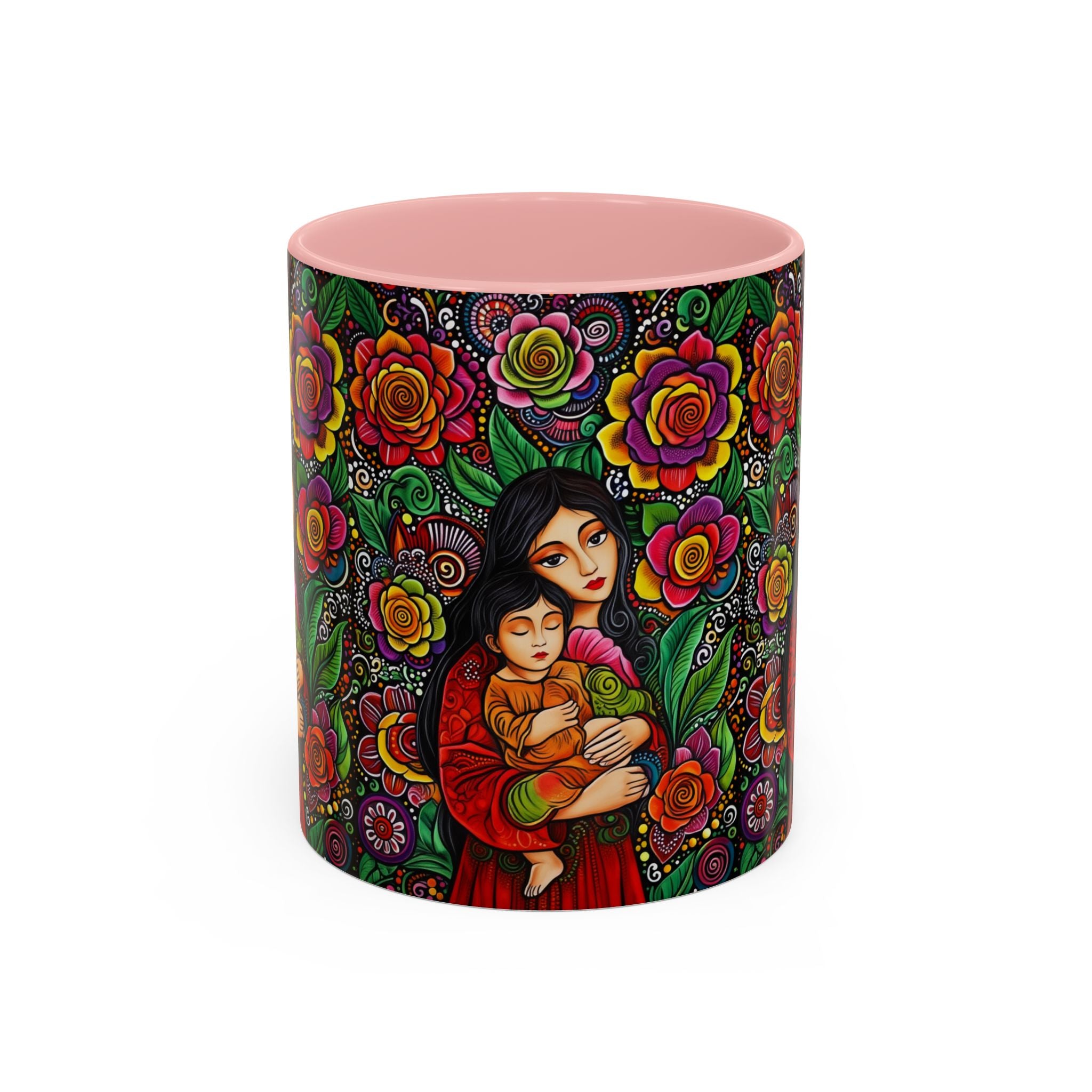 Mother and Child Floral Coffee Mug — Colorful Folk Art Accent Mug