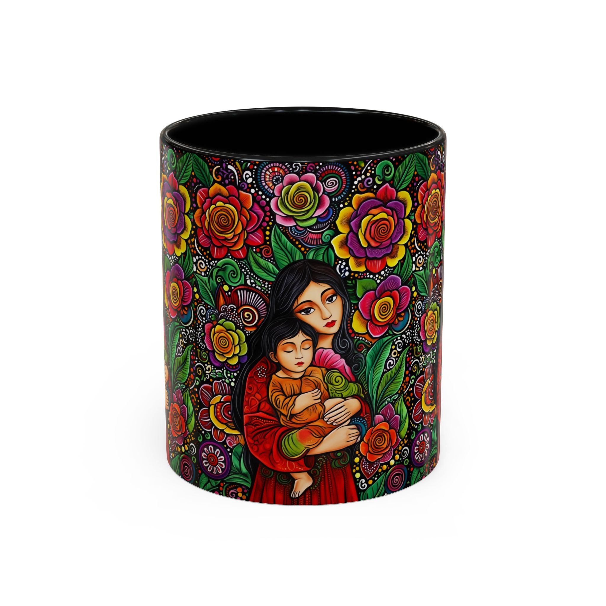 Mother and Child Floral Coffee Mug — Colorful Folk Art Accent Mug