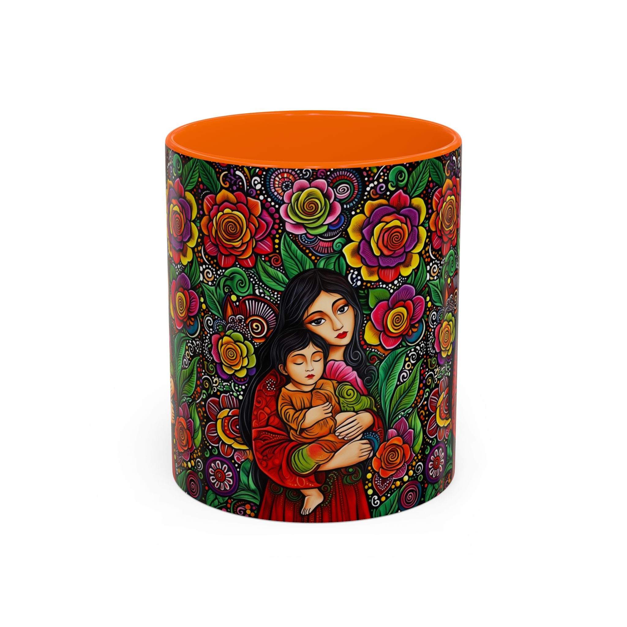 Mother and Child Floral Coffee Mug — Colorful Folk Art Accent Mug