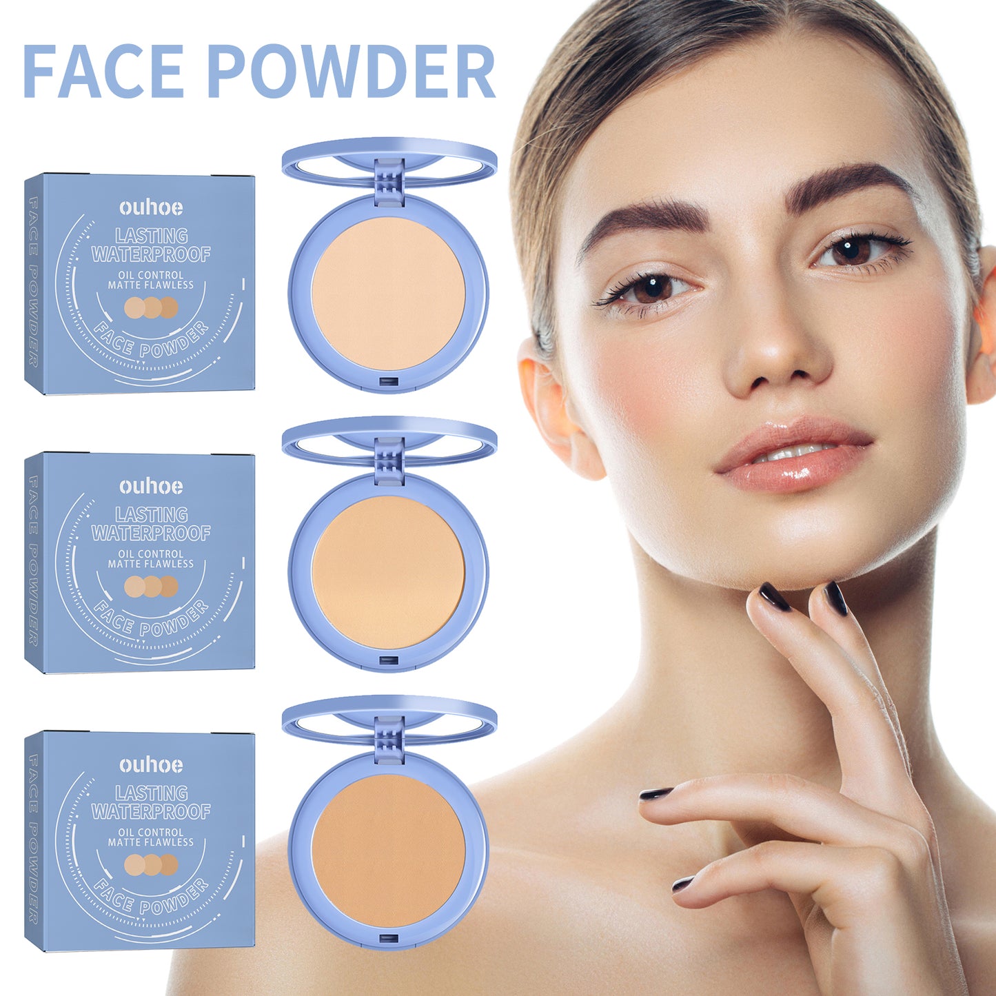 Ouhoe Finishing Powder Flawless Long-Lasting Not Easy to Makeup Makeup Powder Cake Natural Lightweight Breathable Finishing Powder