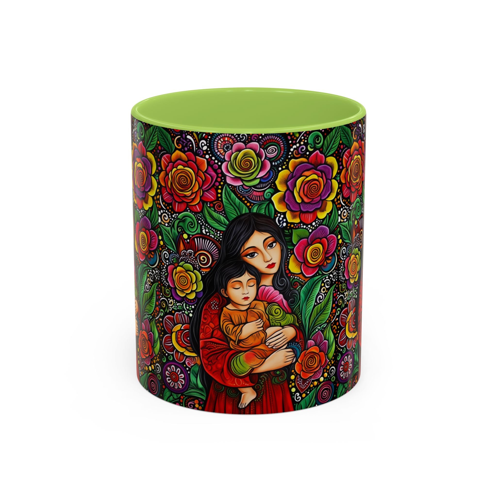 Mother and Child Floral Coffee Mug — Colorful Folk Art Accent Mug
