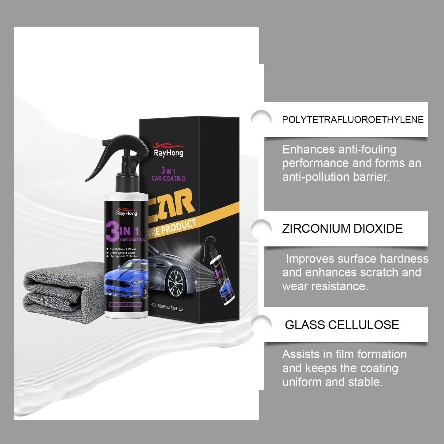 Rayhong 3-in-1 Car Paint Spray Car Surface Brightening Dustproof Anti-fouling Maintenance Polishing Paint Spray