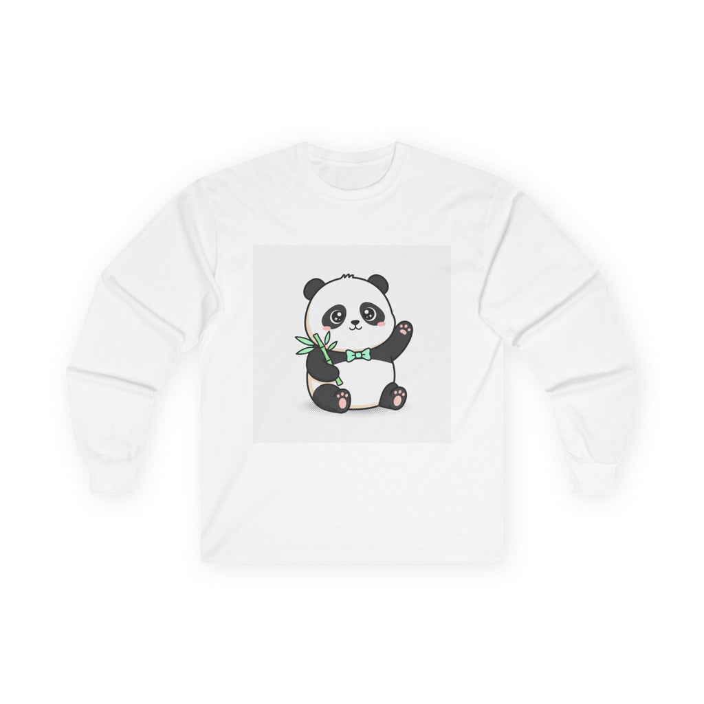 Panda with Bamboo Long Sleeve Tee — Cute Cartoon Panda Design