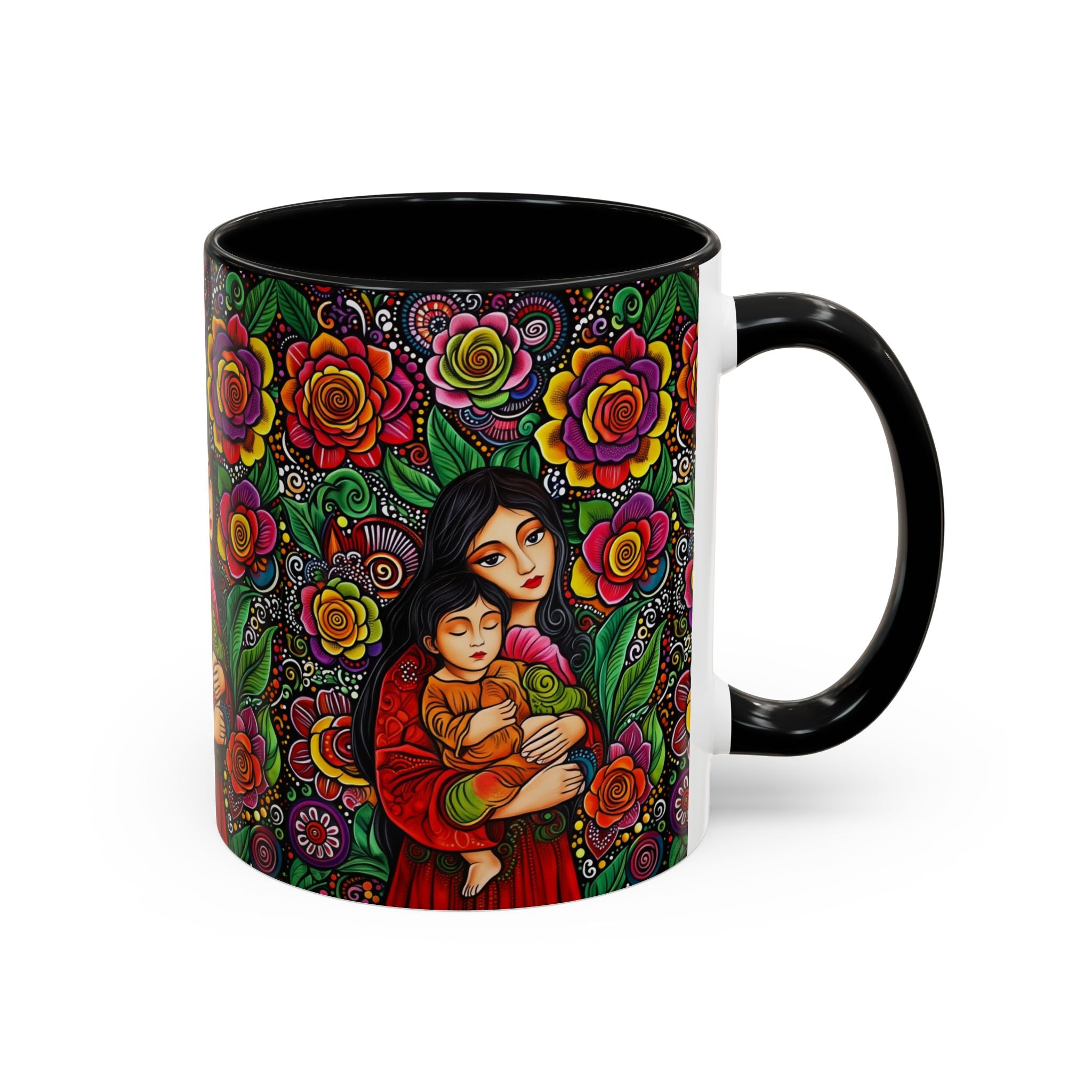 Mother and Child Floral Coffee Mug — Colorful Folk Art Accent Mug