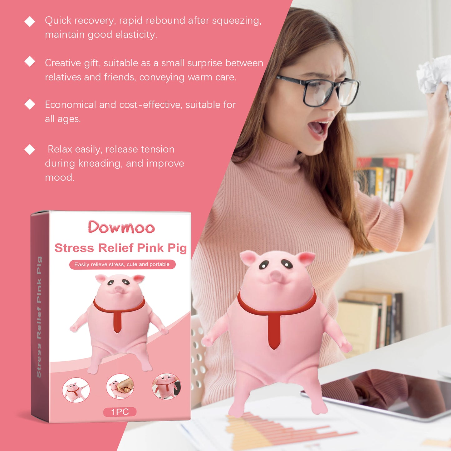 Dowmoo Pink Pig Toy Creative Cartoon Design Happy Experience Adds Fun Cute Interesting Entertainment Toy