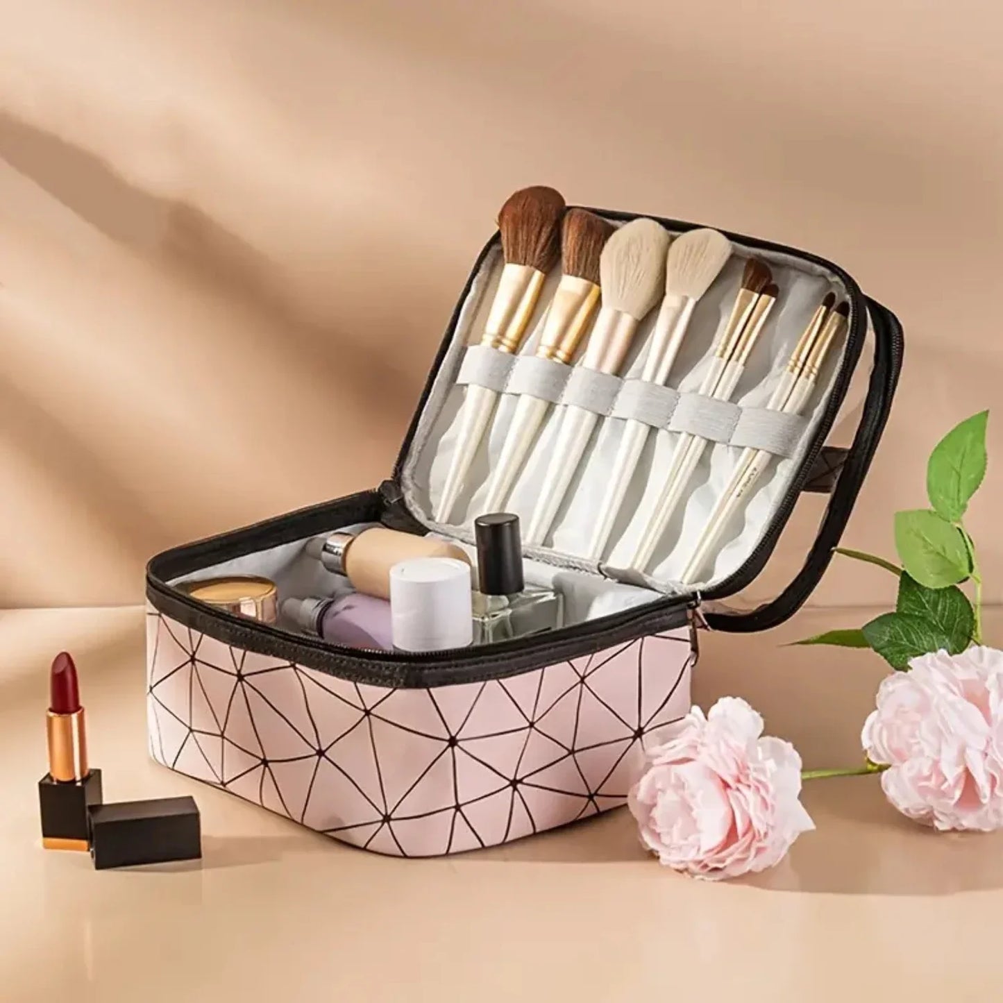 Portable Clear Waterproof Makeup Bag Organizers with Double Layer Design for Travel, Zippered Cosmetic Tote Bag