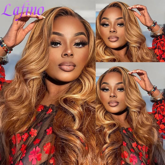 Highlight 13x6 Hd Lace Body Wave Frontal Wig Brazilian Colored Highlight Human Hair Wigs For Women 4/27 Blonde Pre Plucked Wigs