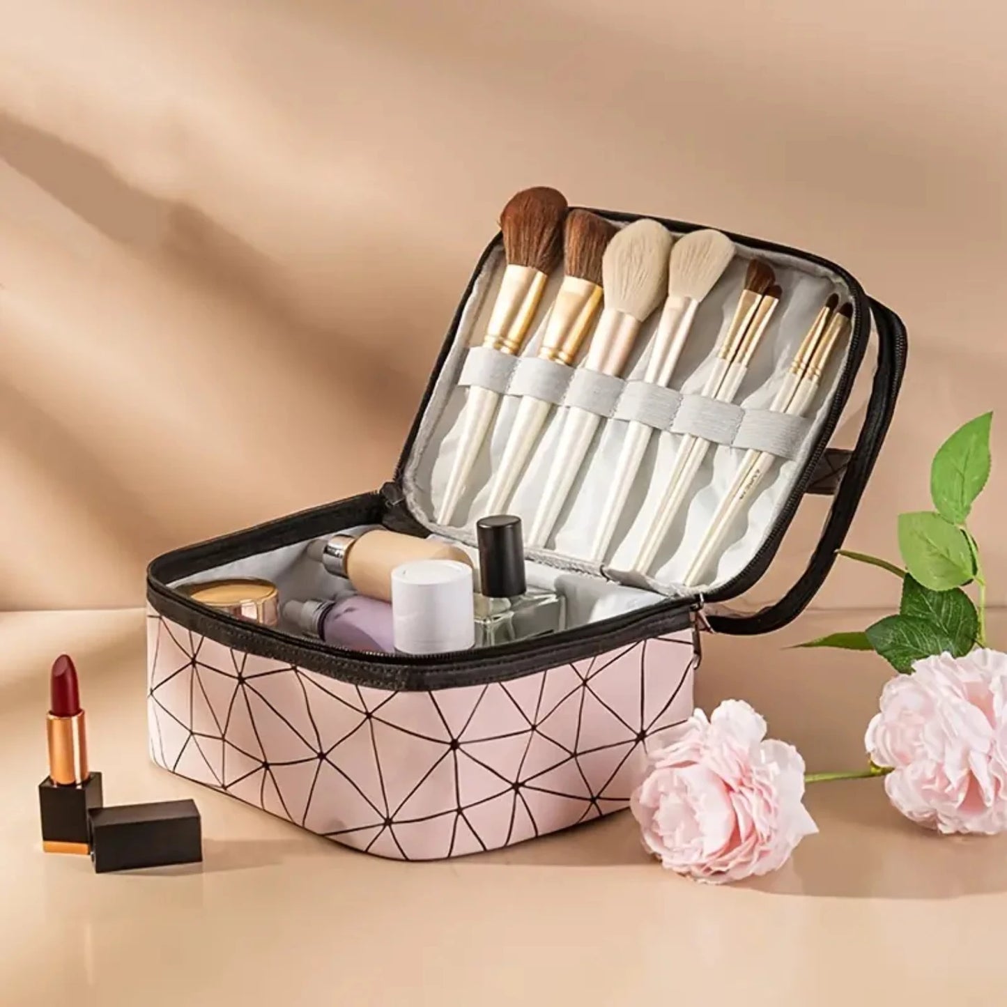 Portable Clear Waterproof Makeup Bag Organizers with Double Layer Design for Travel, Zippered Cosmetic Tote Bag