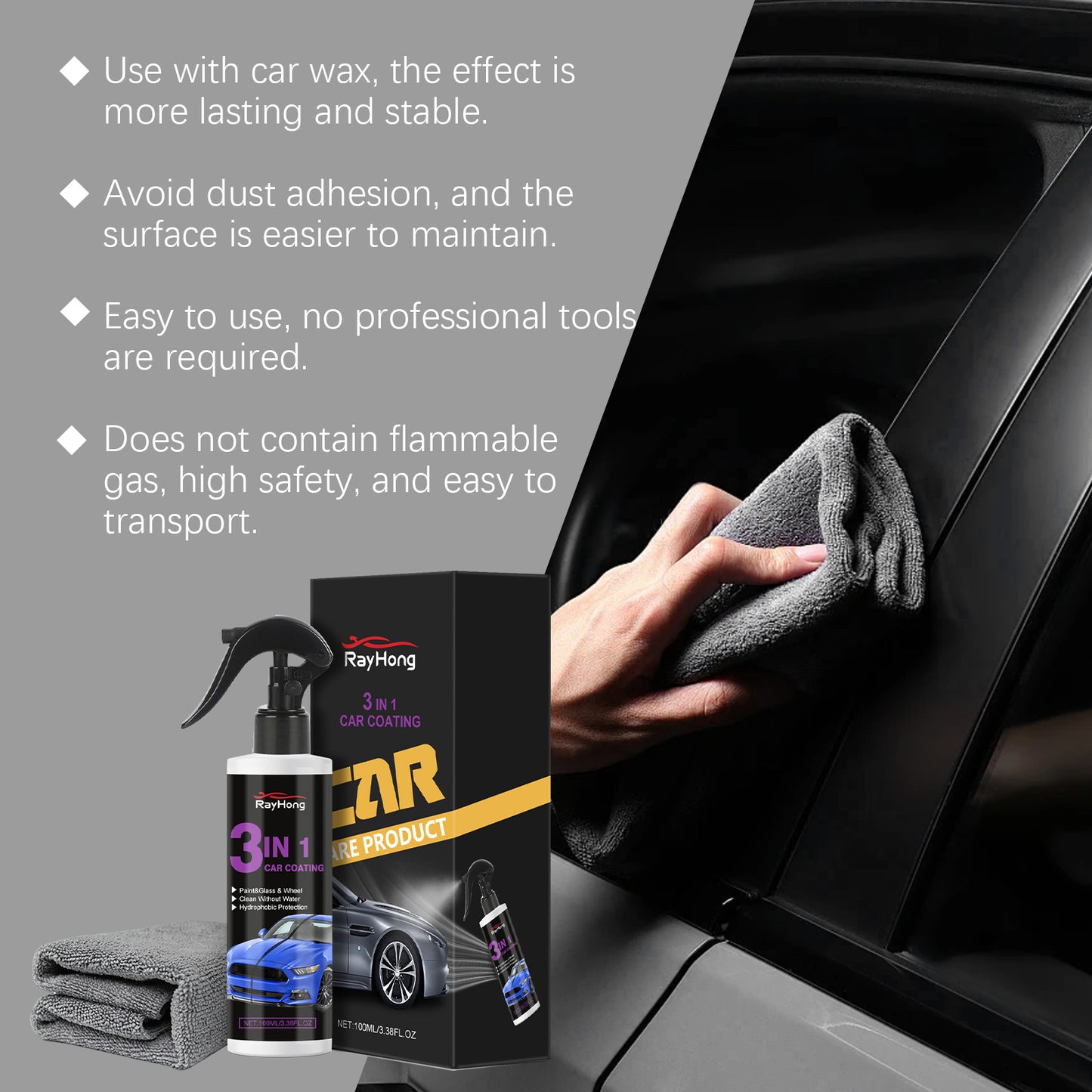 Rayhong 3-in-1 Car Paint Spray Car Surface Brightening Dustproof Anti-fouling Maintenance Polishing Paint Spray