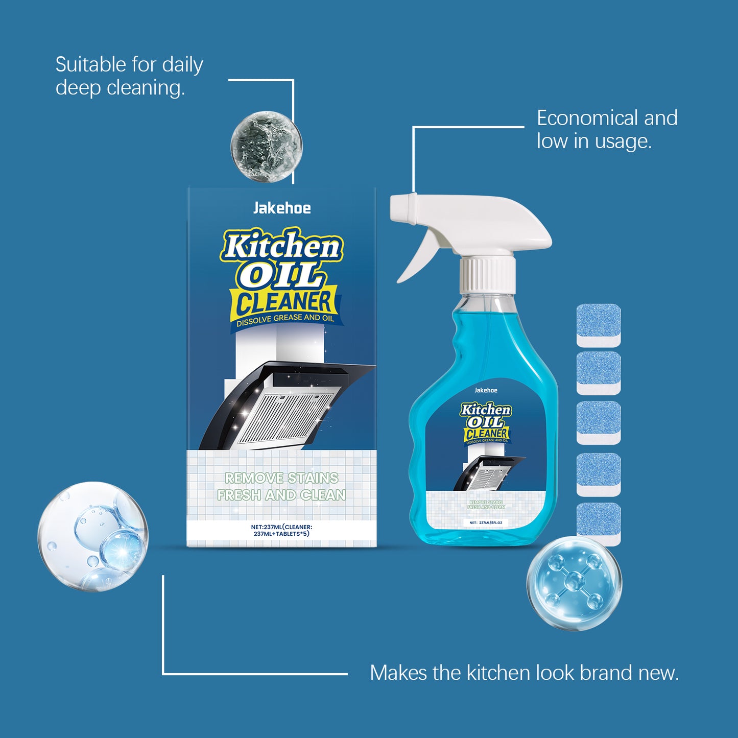 Jakehoe Kitchen Grease Cleaner Range Hood Stove Grease Stain Remover Easy Clean Household Cleaner