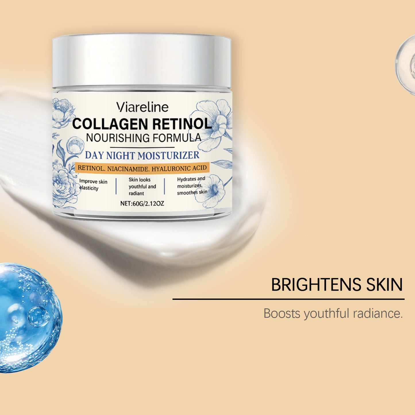 Viareline Retinol Moisturizing Cream Gentle Care Facial Skin Lubricating Elastic Tender Nourishing Moisturizing Cream