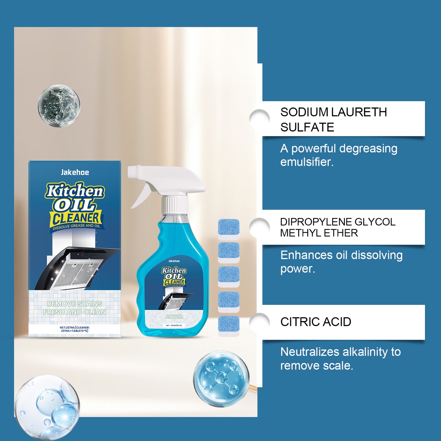 Jakehoe Kitchen Grease Cleaner Range Hood Stove Grease Stain Remover Easy Clean Household Cleaner