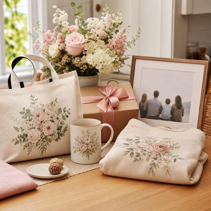 Personalized gifts for mom in a bright kitchen gift scene
